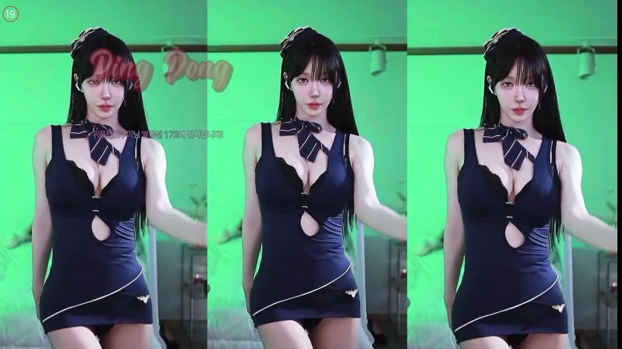 겨우디 팬티 다 보이는 F컵 승무원 의상 댄스